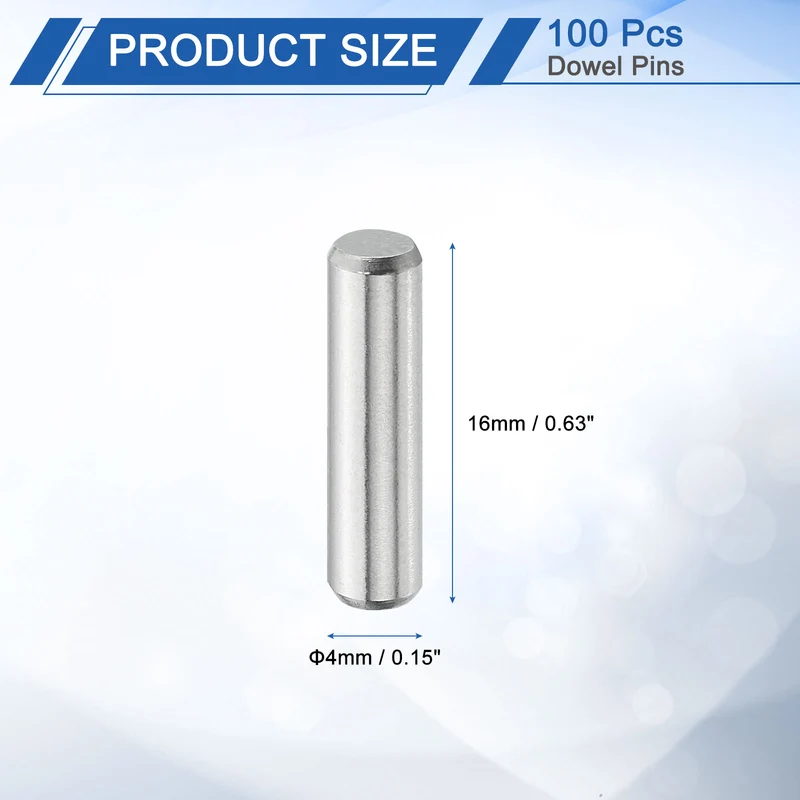 100Pcs 4mm x 16mm Dowel Pins 304 Stainless Steel Shelf Support Peg Pin Silver