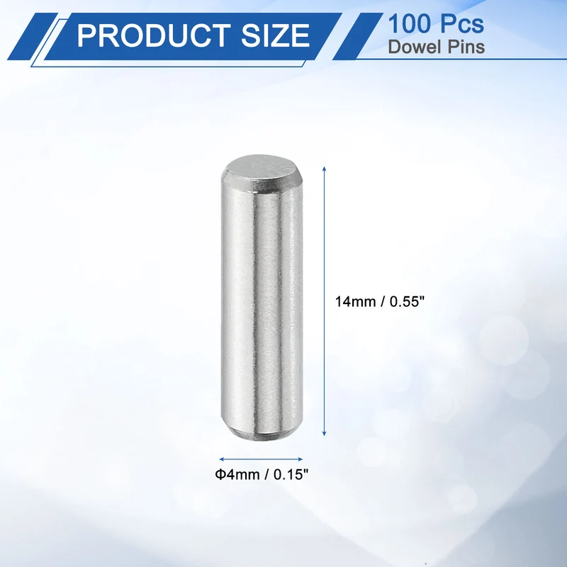 100Pcs 4mm x 14mm Dowel Pins, 304 Stainless Steel Shelf Support Peg Pin, Silver