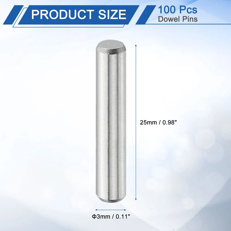 100Pcs 3mm x 25mm Dowel Pins 304 Stainless Steel Shelf Support Peg Pin Silver