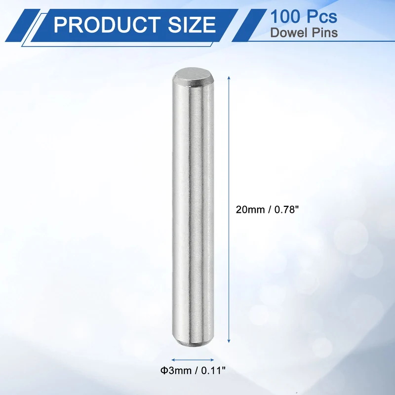 100Pcs 3mm x 20mm Dowel Pins 304 Stainless Steel Shelf Support Peg Pin Silver