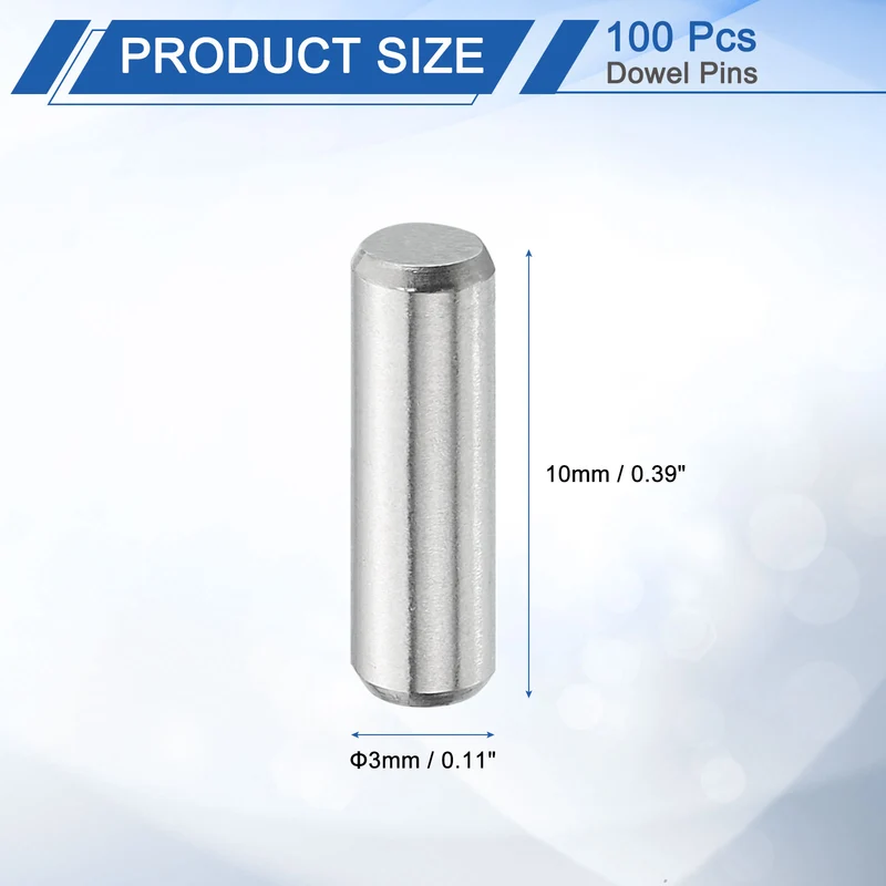 100Pcs 3mm x 10mm Dowel Pins 304 Stainless Steel Shelf Support Peg Pin Silver