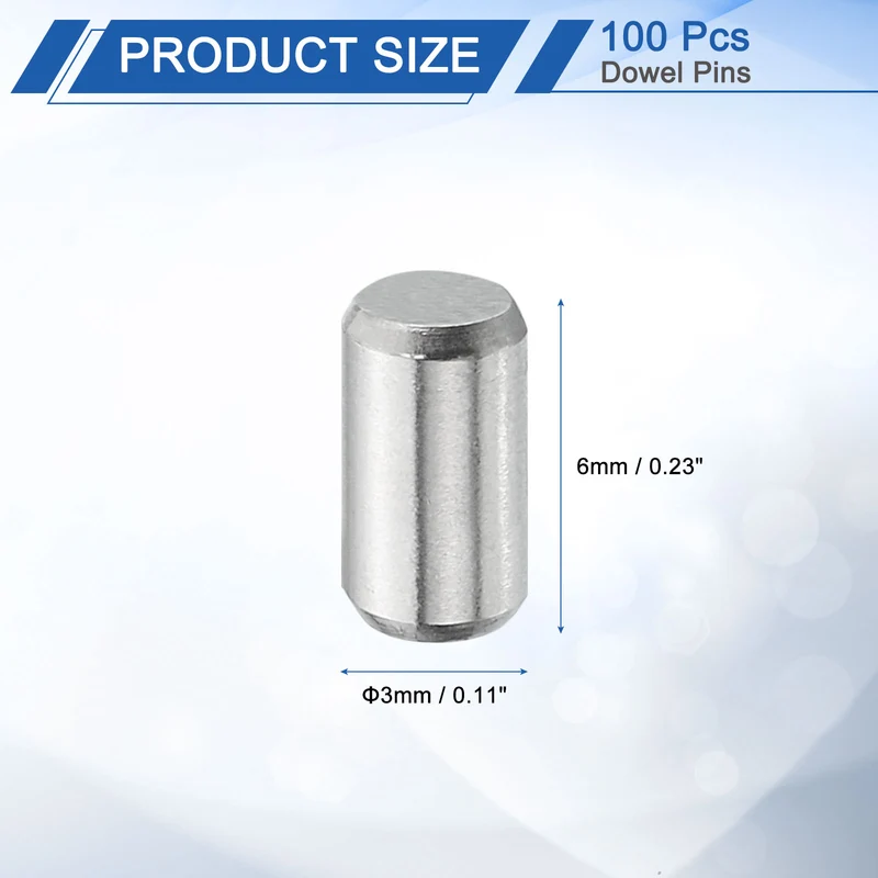 100Pcs 3mm x 6mm Dowel Pins 304 Stainless Steel Shelf Support Peg Pin Silver
