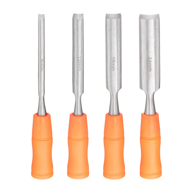4pcs Wood Chisel Set Outer Beveled Edge Blade Flat Chisel with Handle