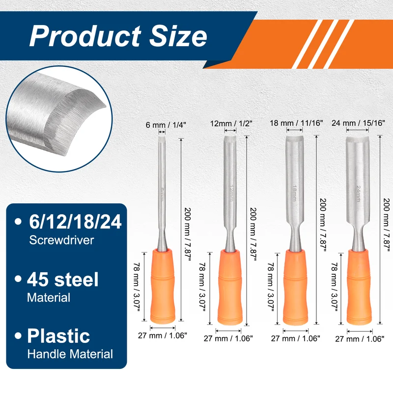 4pcs Wood Chisel Set Outer Beveled Edge Blade Flat Chisel with Handle