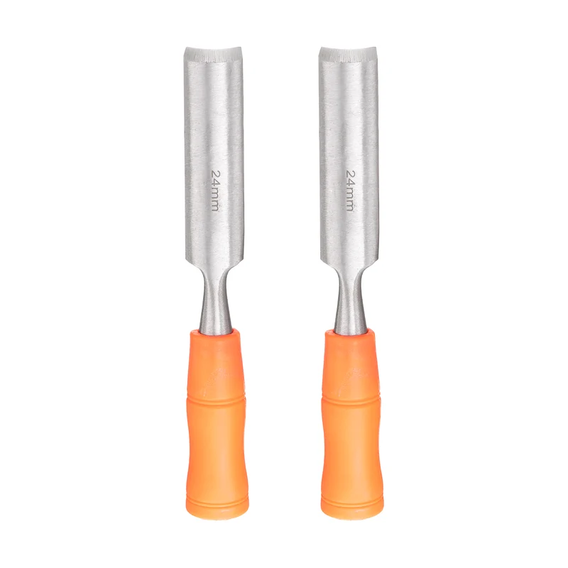 2pcs Wood Chisel 15/16" Outer Beveled Edge Blade Flat Chisel with Handle