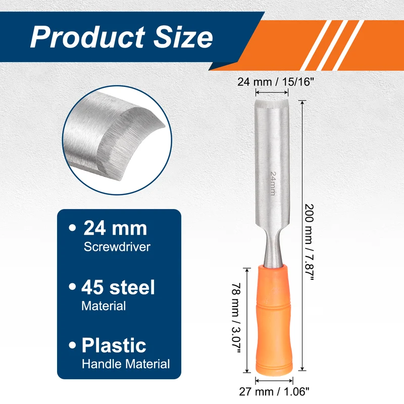 2pcs Wood Chisel 15/16" Outer Beveled Edge Blade Flat Chisel with Handle
