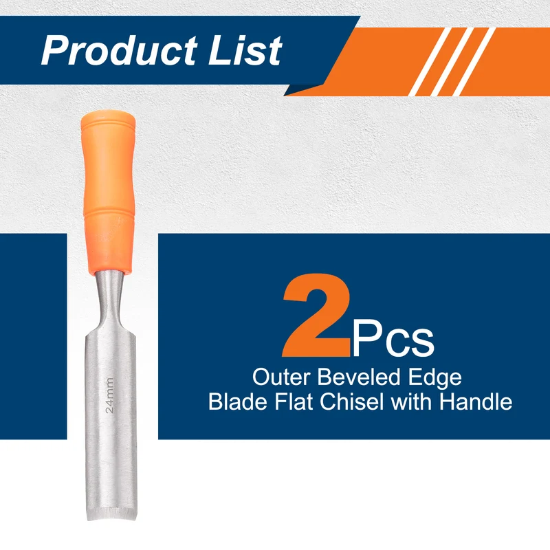 2pcs Wood Chisel 15/16" Outer Beveled Edge Blade Flat Chisel with Handle